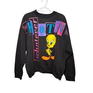 Vintage tweety bird whatever black crew neck sweater womens XL classic cartoon‎